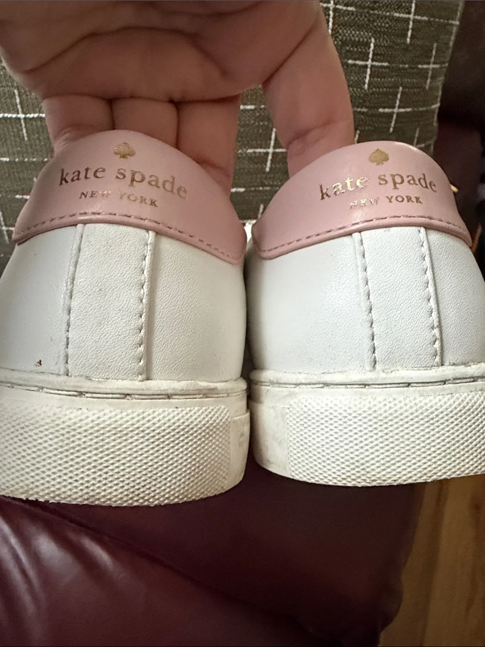 kate spade White and Pink Heart Leather Sneakers